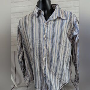 Roar Men's Blue and Tan Striped Button Down Shirt